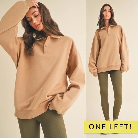 Sabrina Oversized Cozy Sweatshirt | Women's Tan Comfy Athleisure | Neutral - Picture 1 of 11
